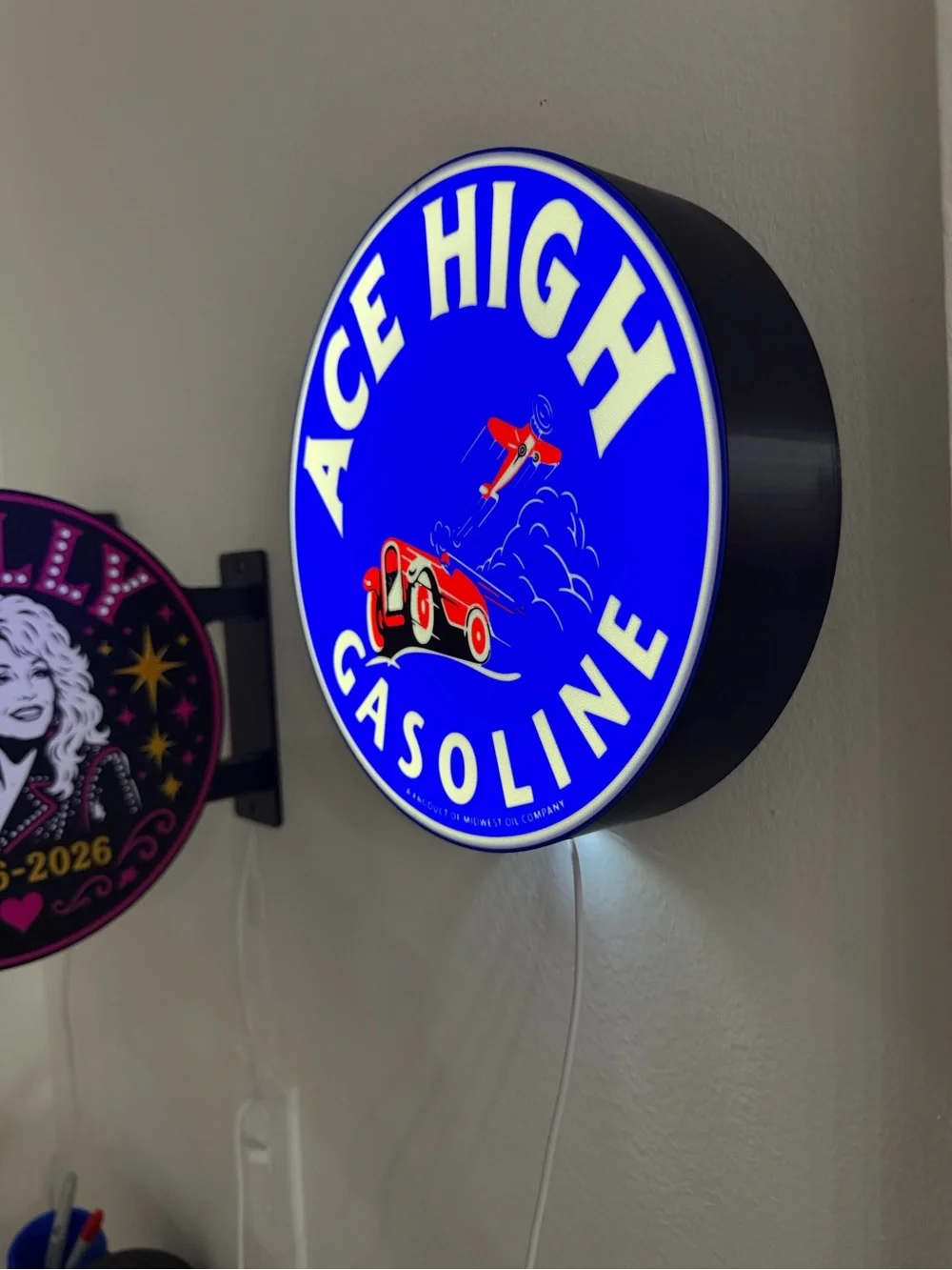 Ace High Gasoline Blue and Red Wall Sign by